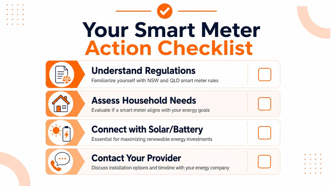 A four-step infographic checklist for homeowners planning to install a smart meter for energy management.